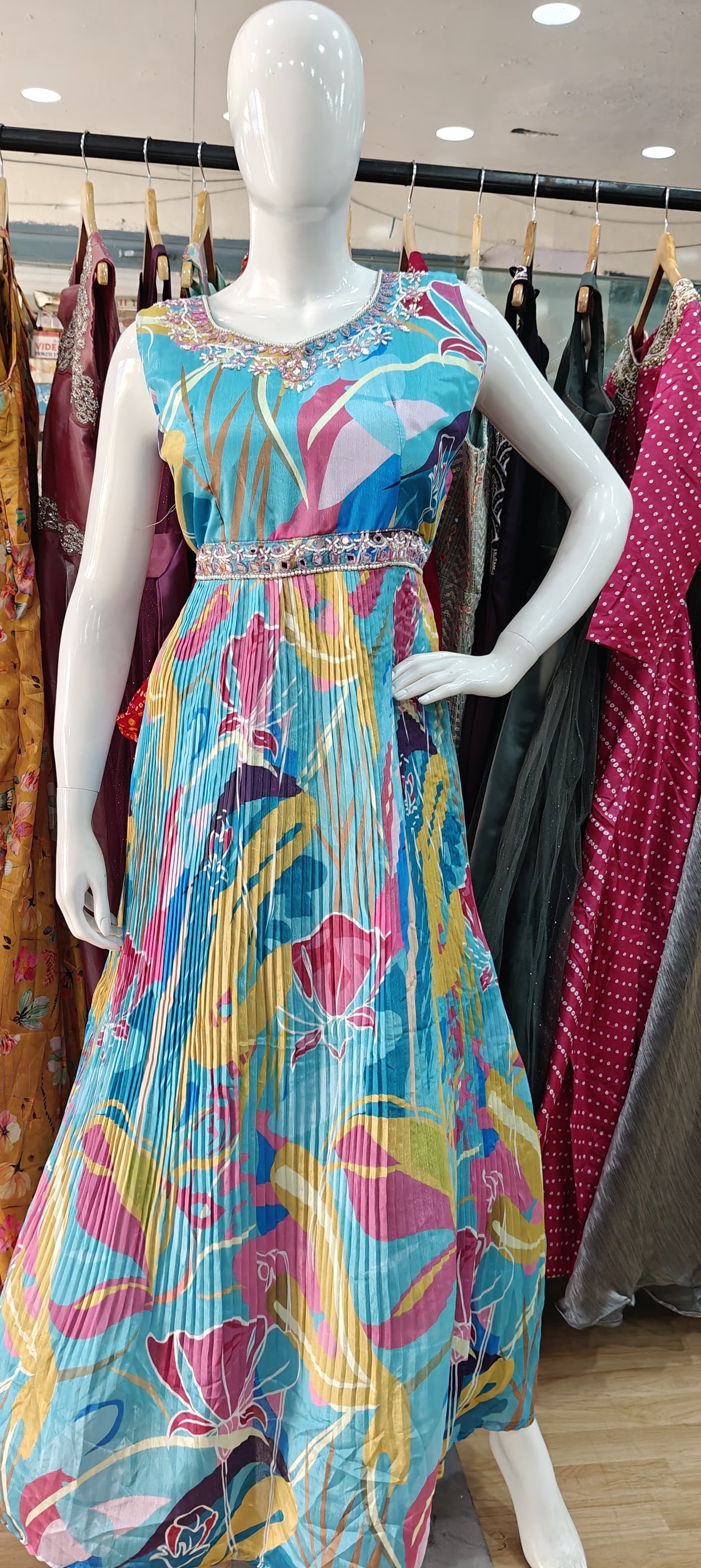Blue abstract crushed Gown