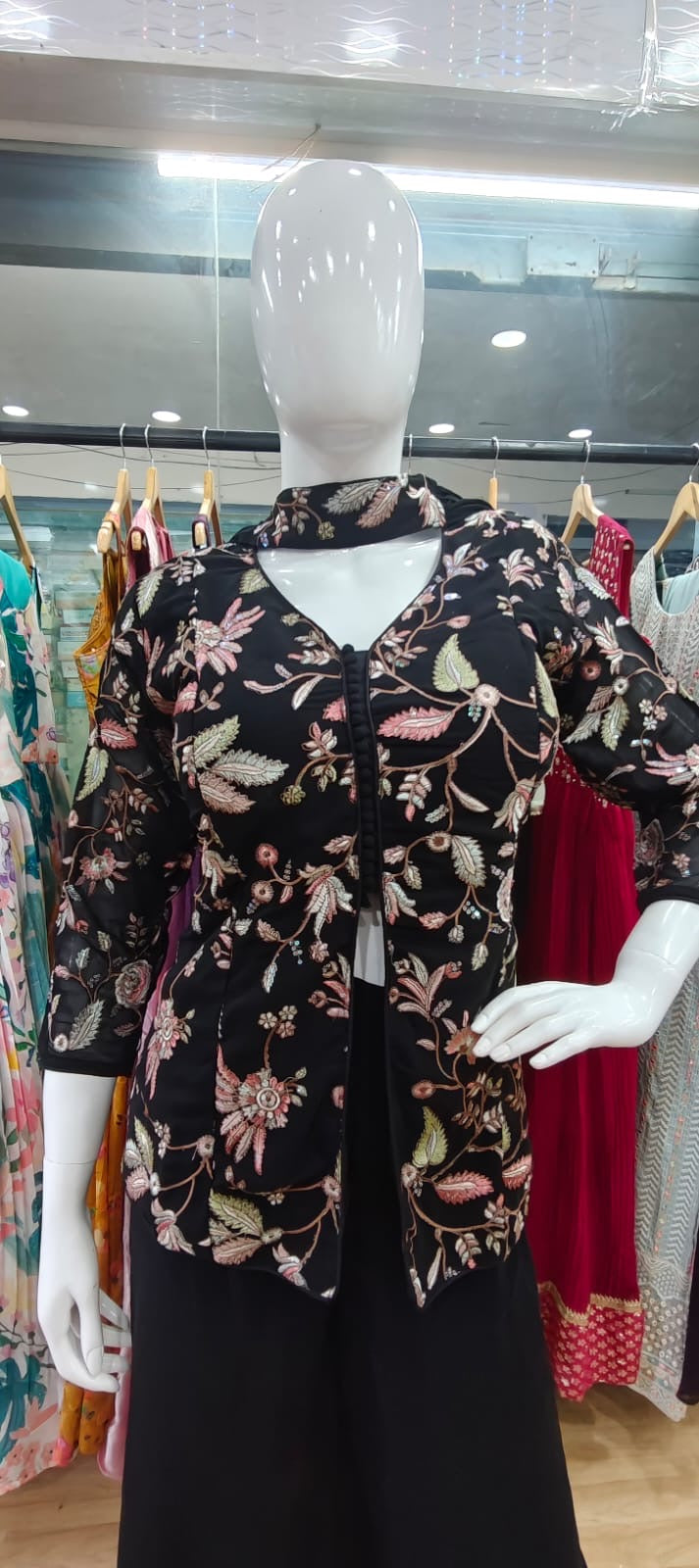 Black floral peplum set