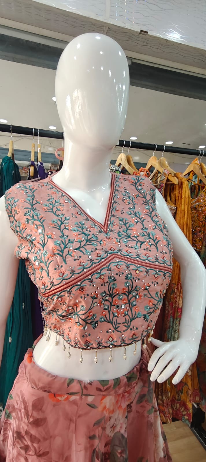 Floral pink cape lehenga