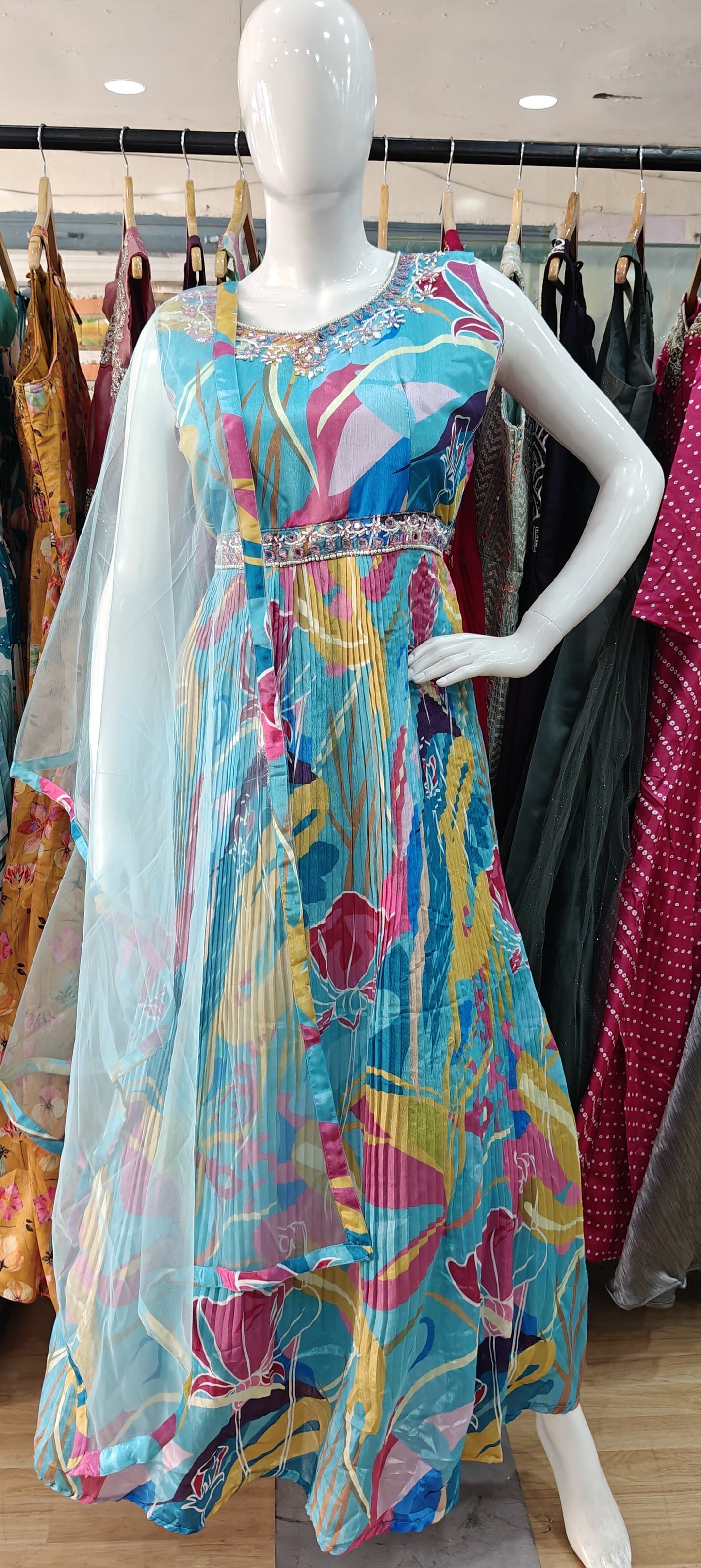 Blue abstract crushed Gown