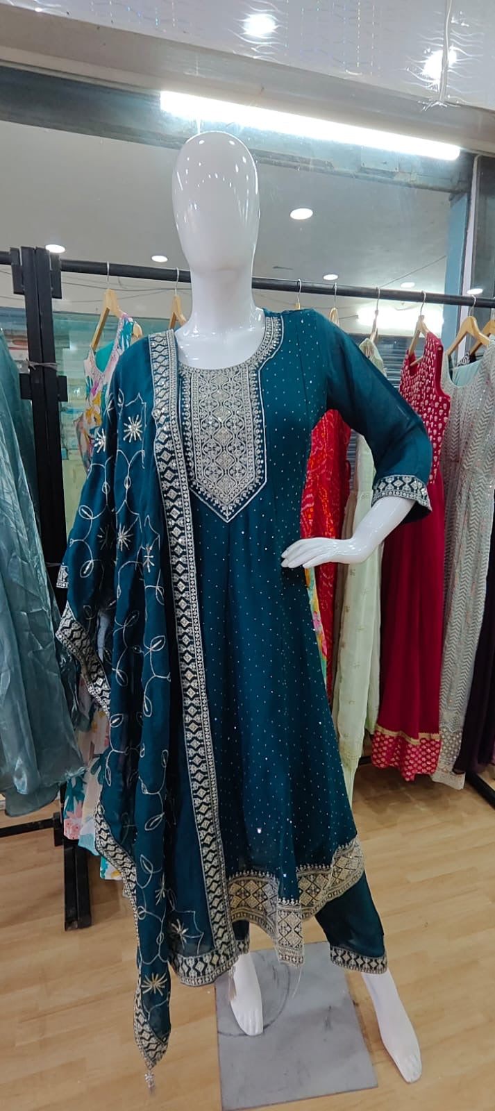 Peacock blue suit with georgette dupatta
