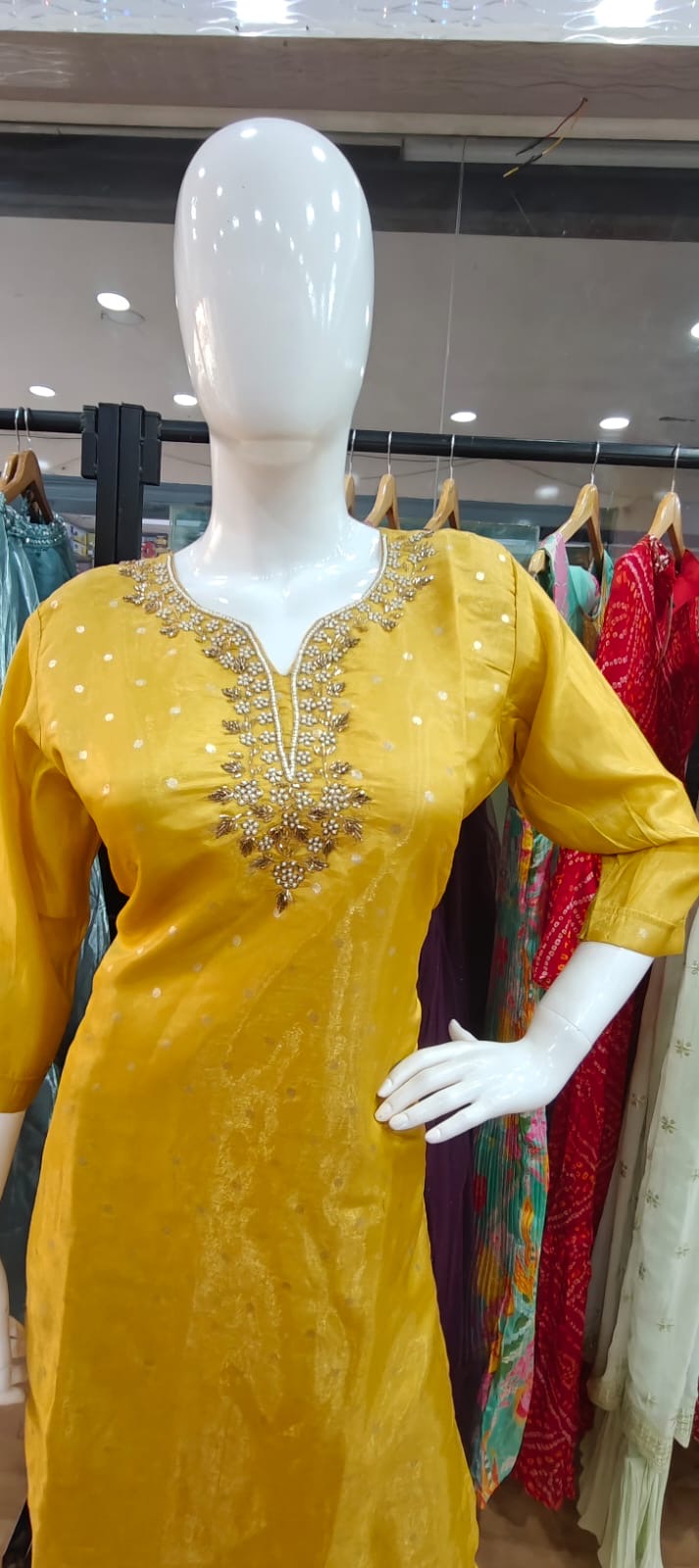 Yellow tissue silk suit