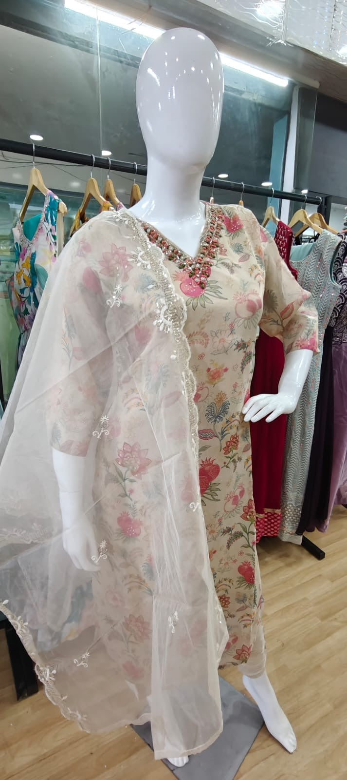 Cream floral tissue suit