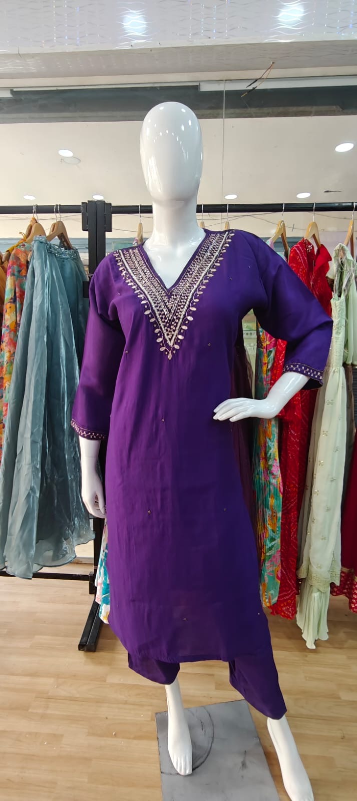 Purple suit with beautiful printed dupatta