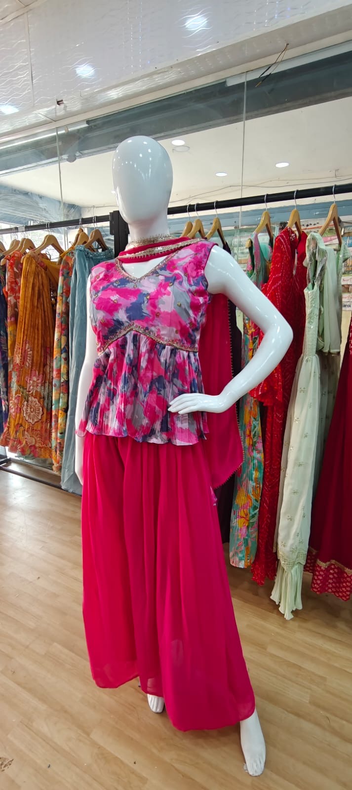 Pink abstract peplum set