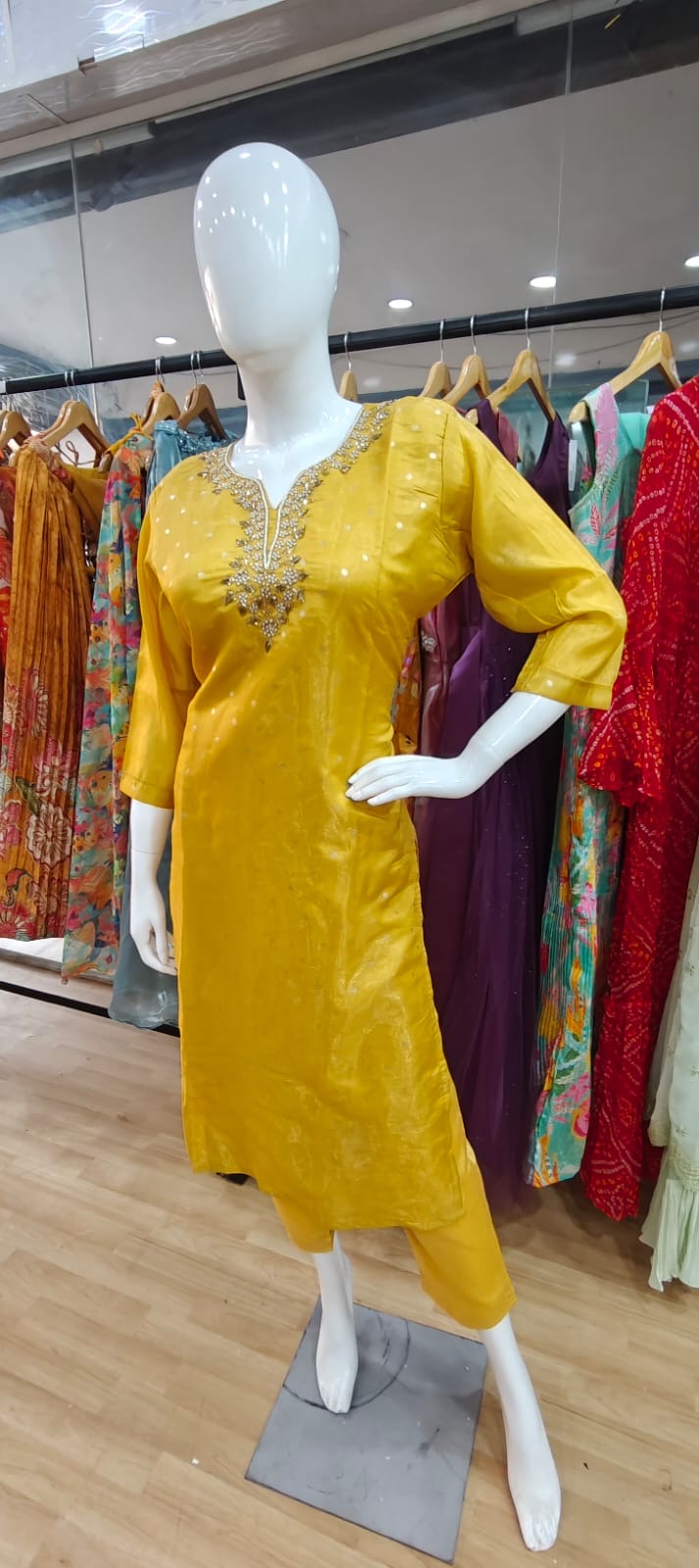 Yellow tissue silk suit