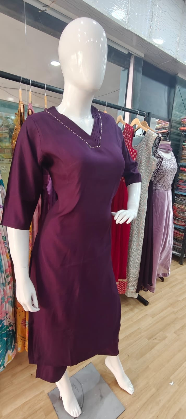 Wine mul cotton suit with printed dupatta