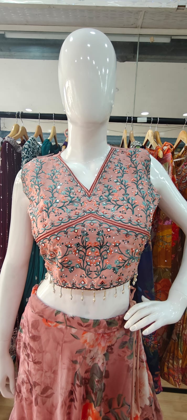 Floral pink cape lehenga