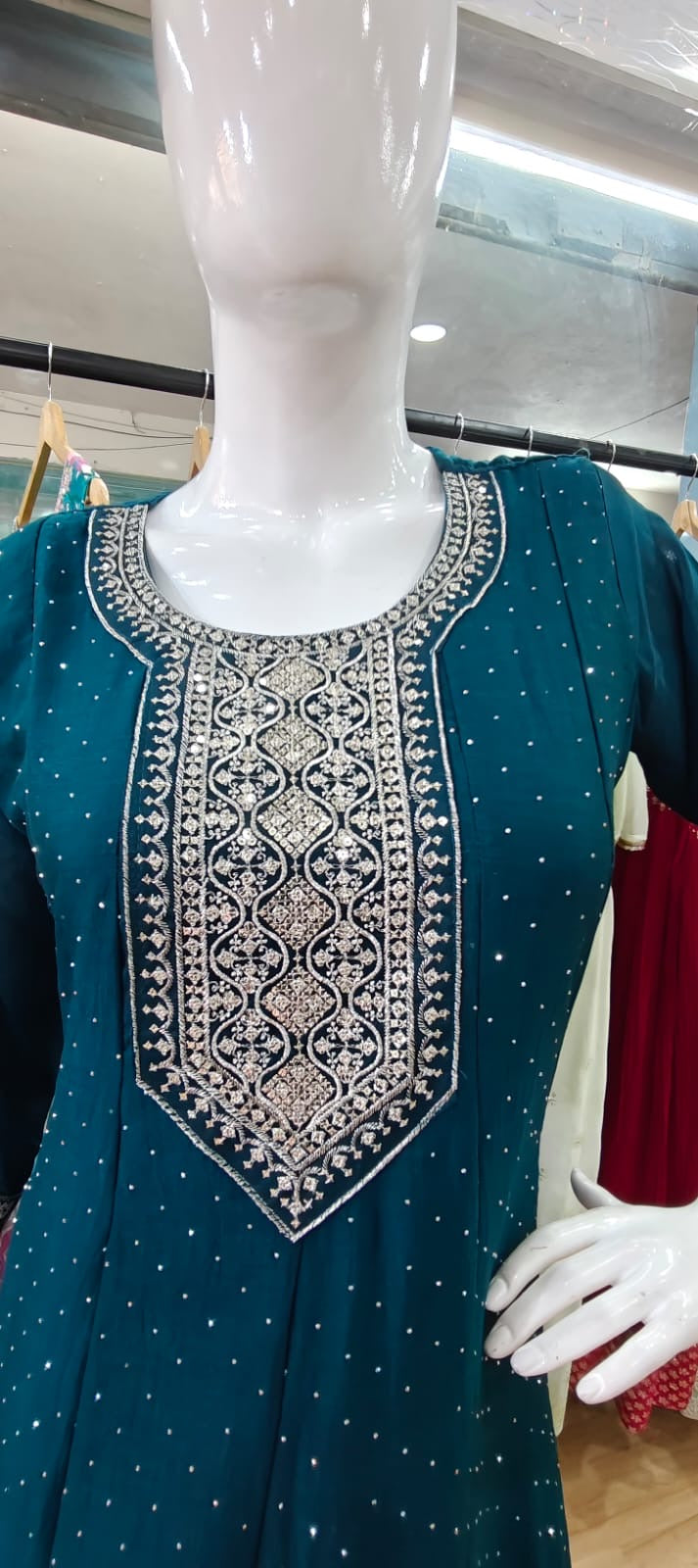 Peacock blue suit with georgette dupatta