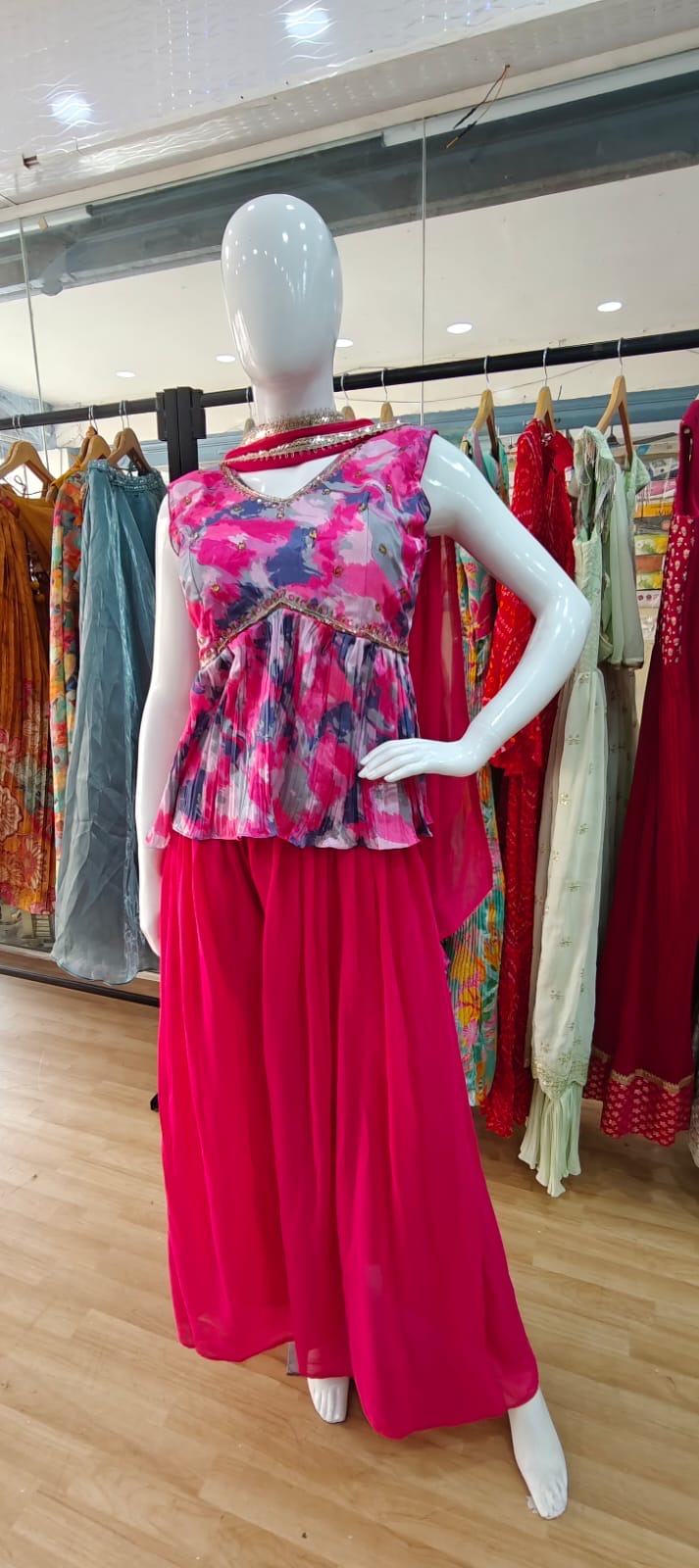 Pink abstract peplum set