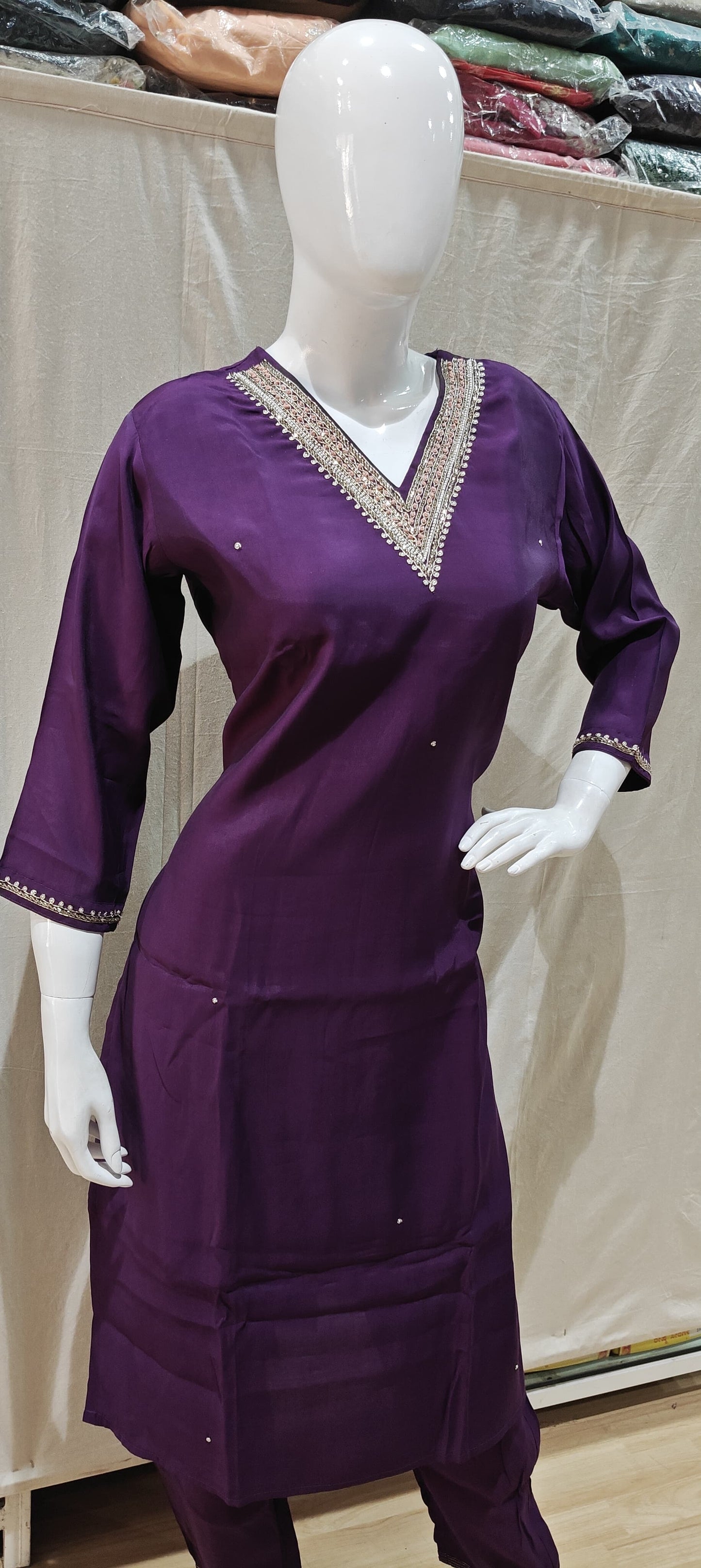 Purple plus size salwar with printed dupatta