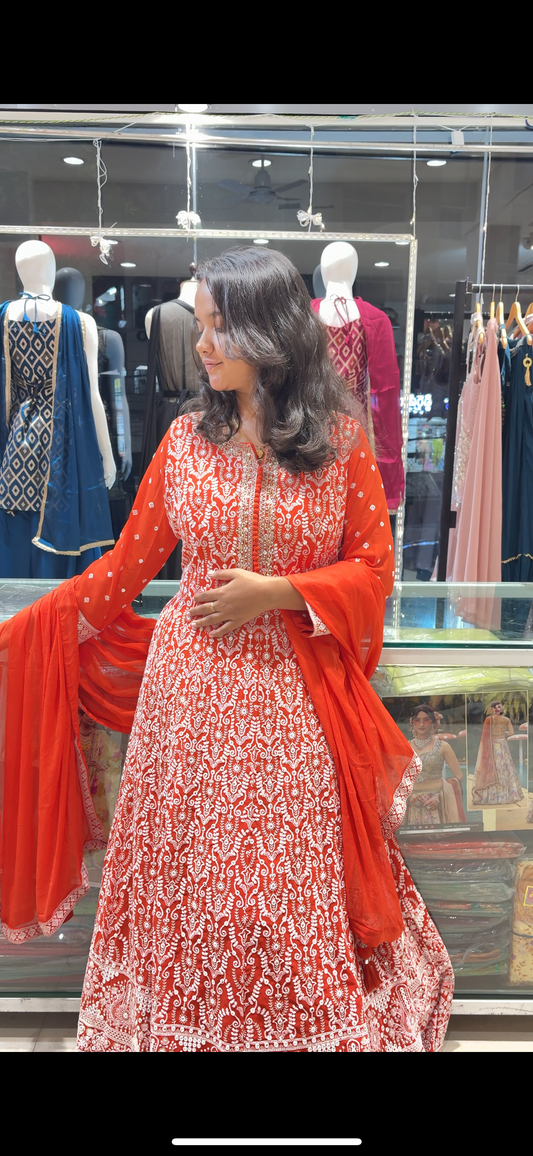 Orange full work gown