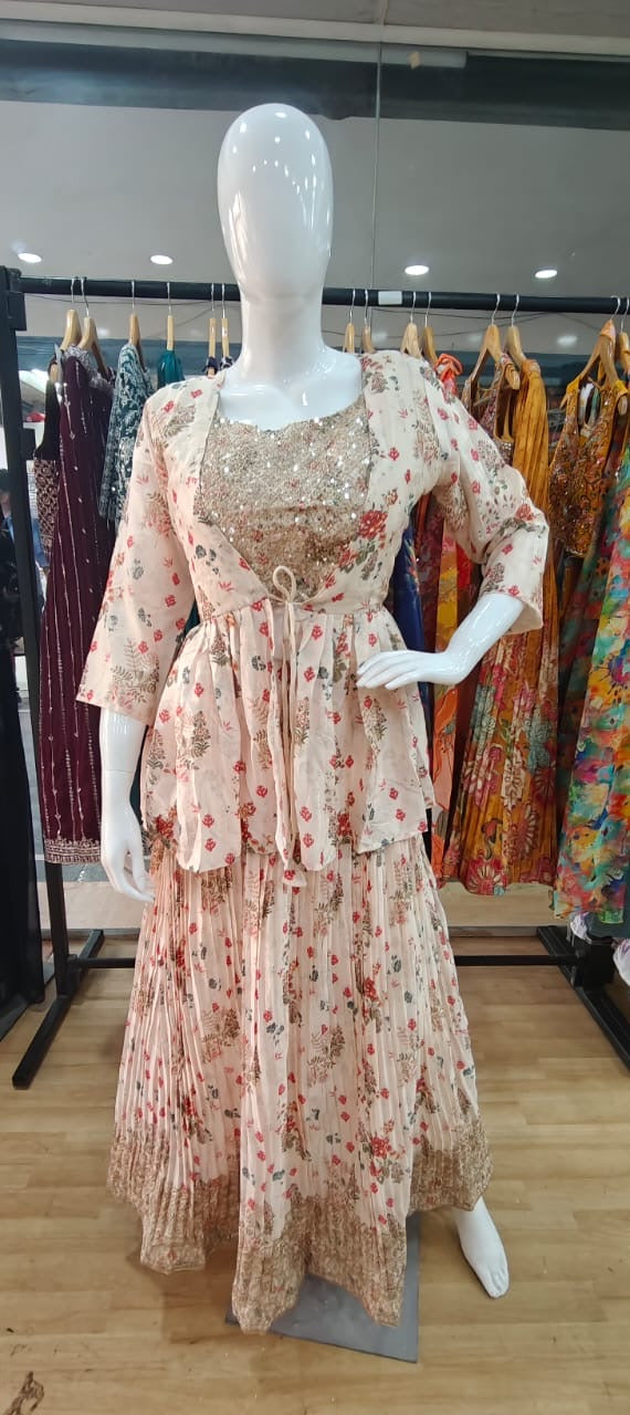 Cream lehenga with jacket