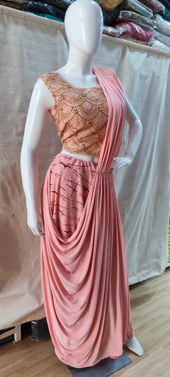 Peach & pink one min saree