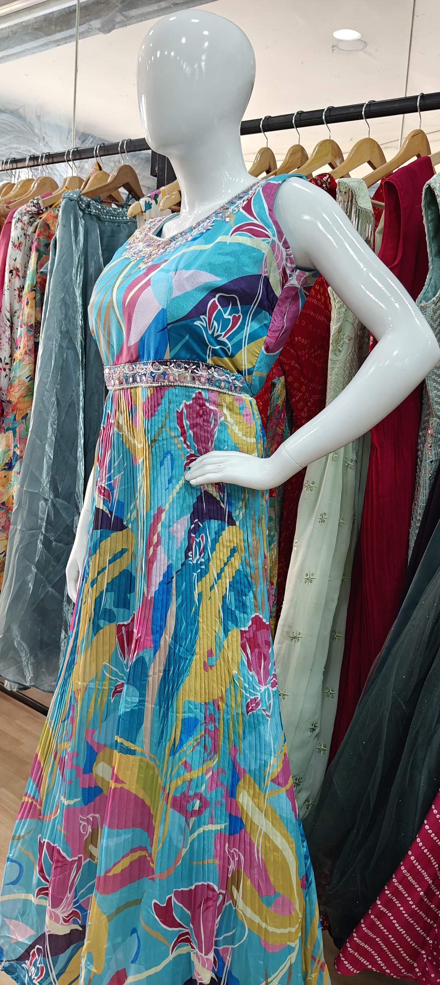 Blue abstract crushed Gown