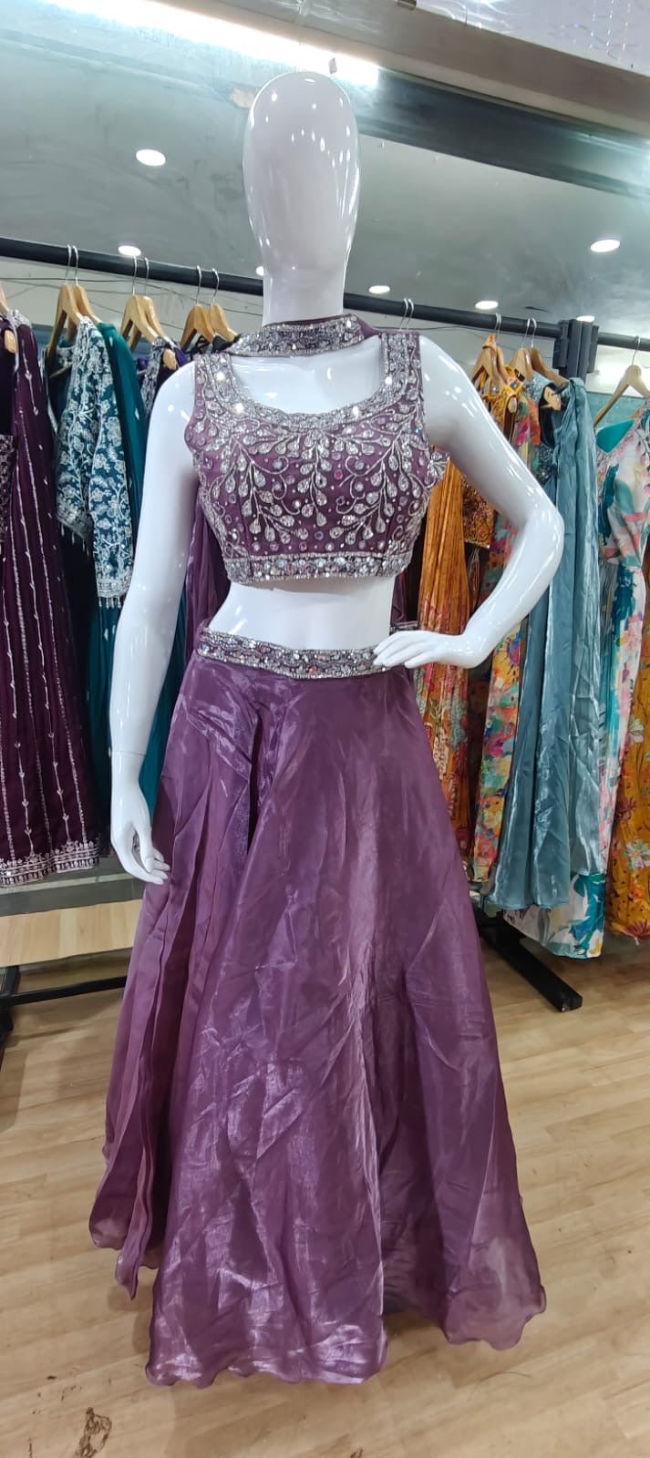 Glass organza pink lehenga
