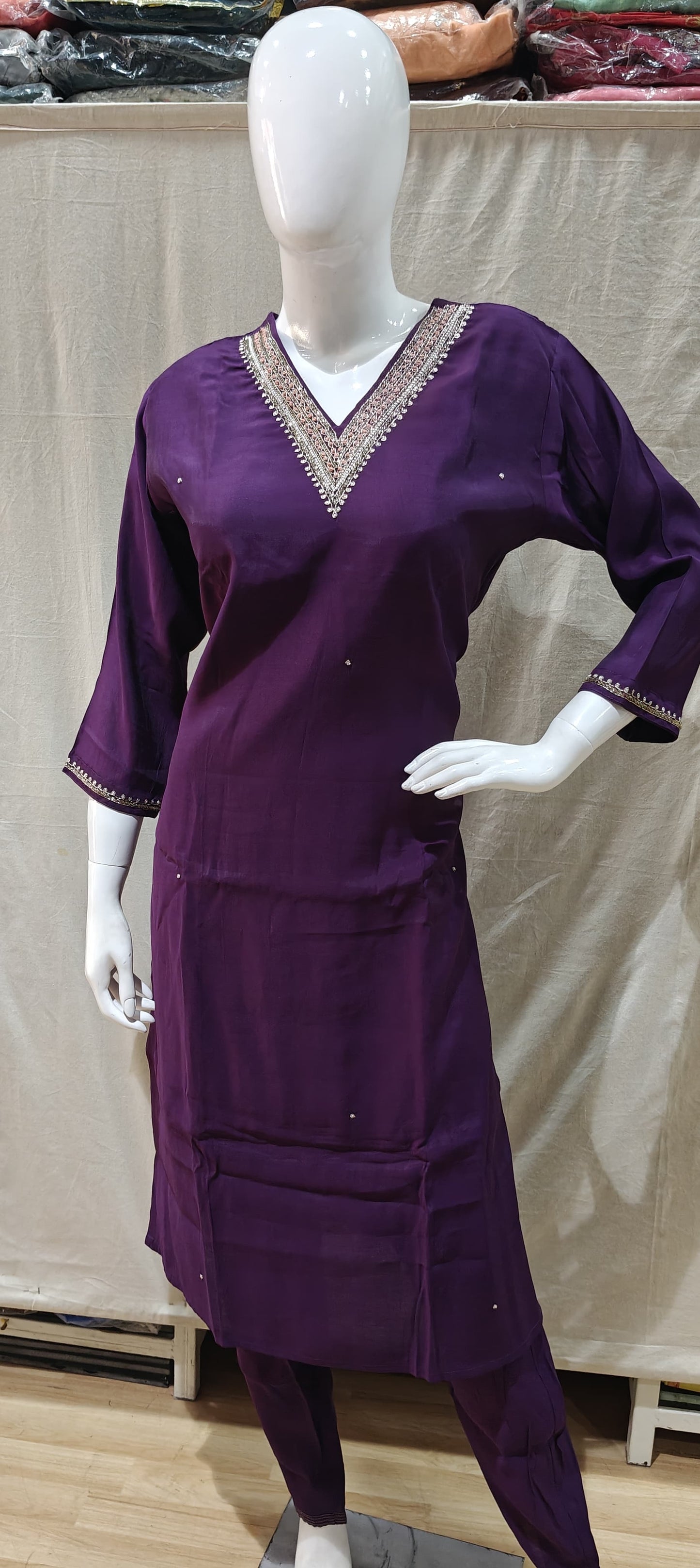 Purple plus size salwar with printed dupatta