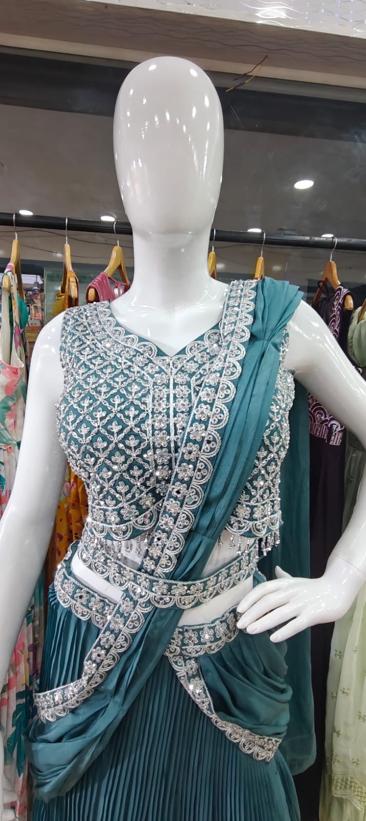 Drape style lehenga- peacock Blue
