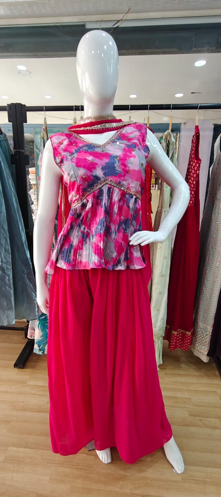 Pink abstract peplum set