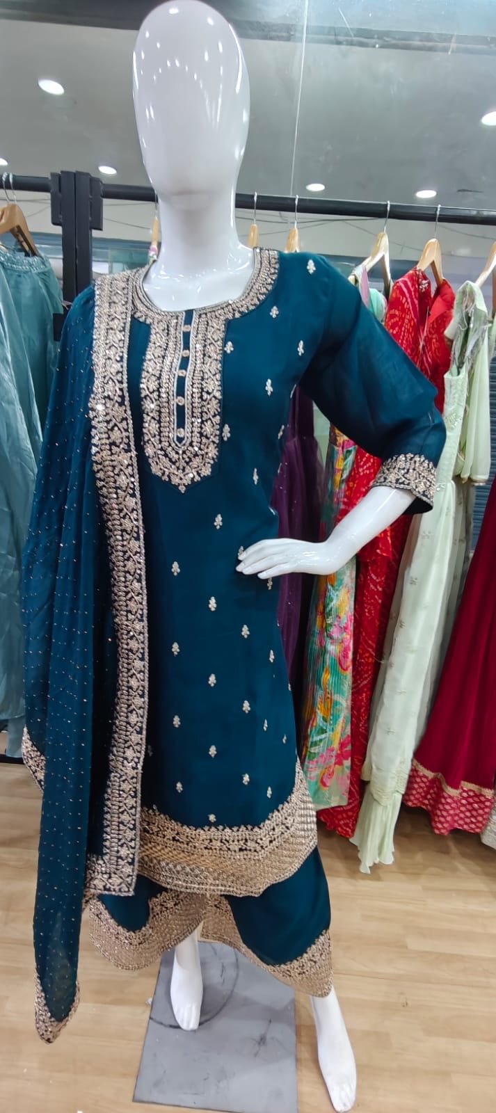 Blue suit with embroidered dupatta