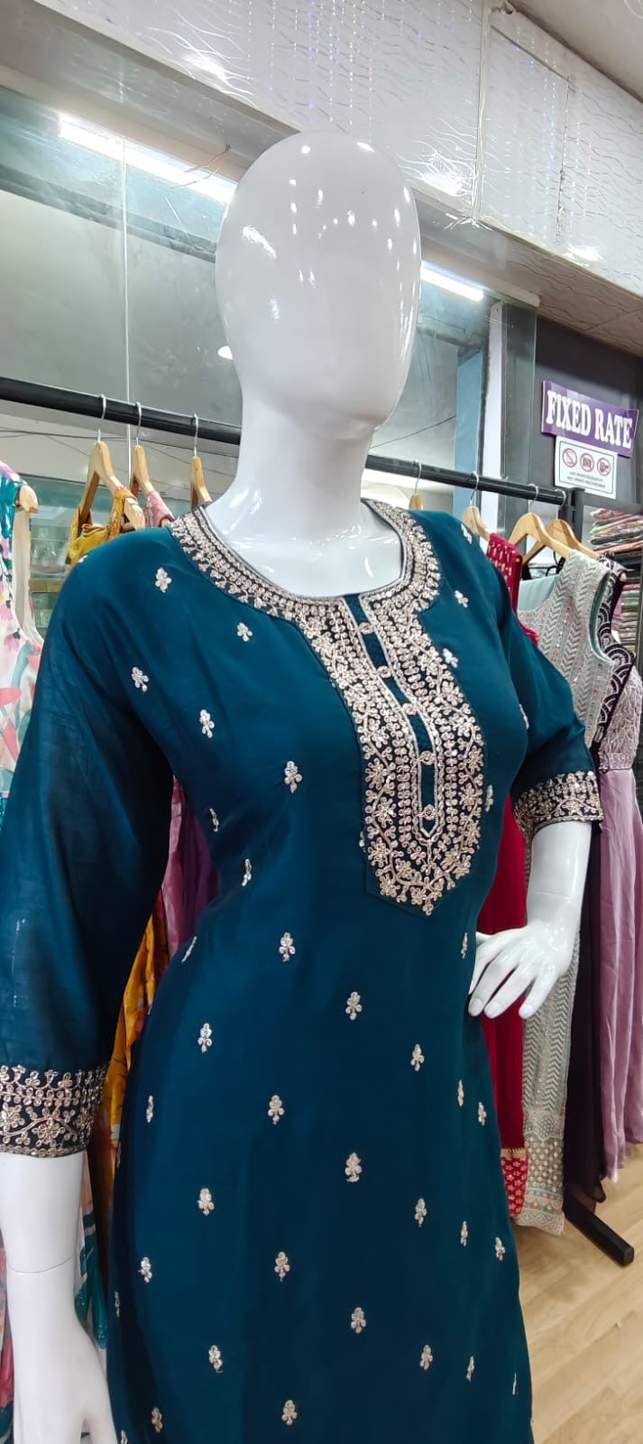 Blue suit with embroidered dupatta