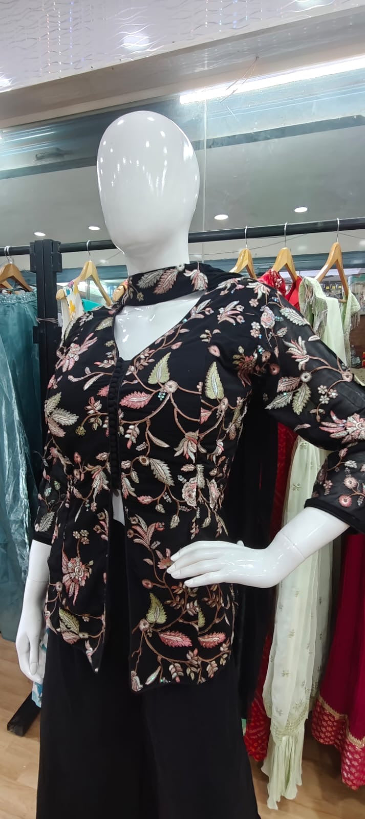 Black floral peplum set
