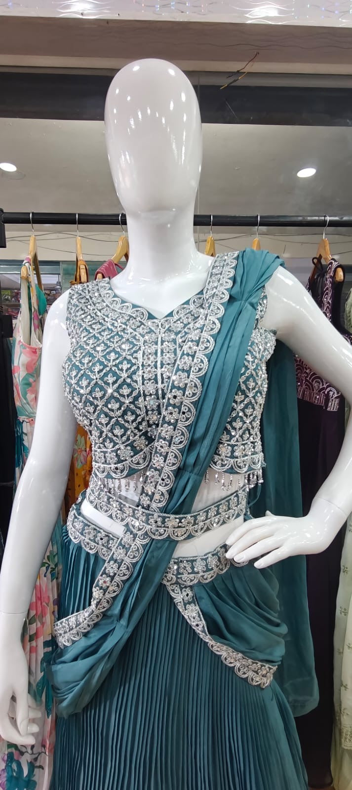 Drape style lehenga- peacock Blue