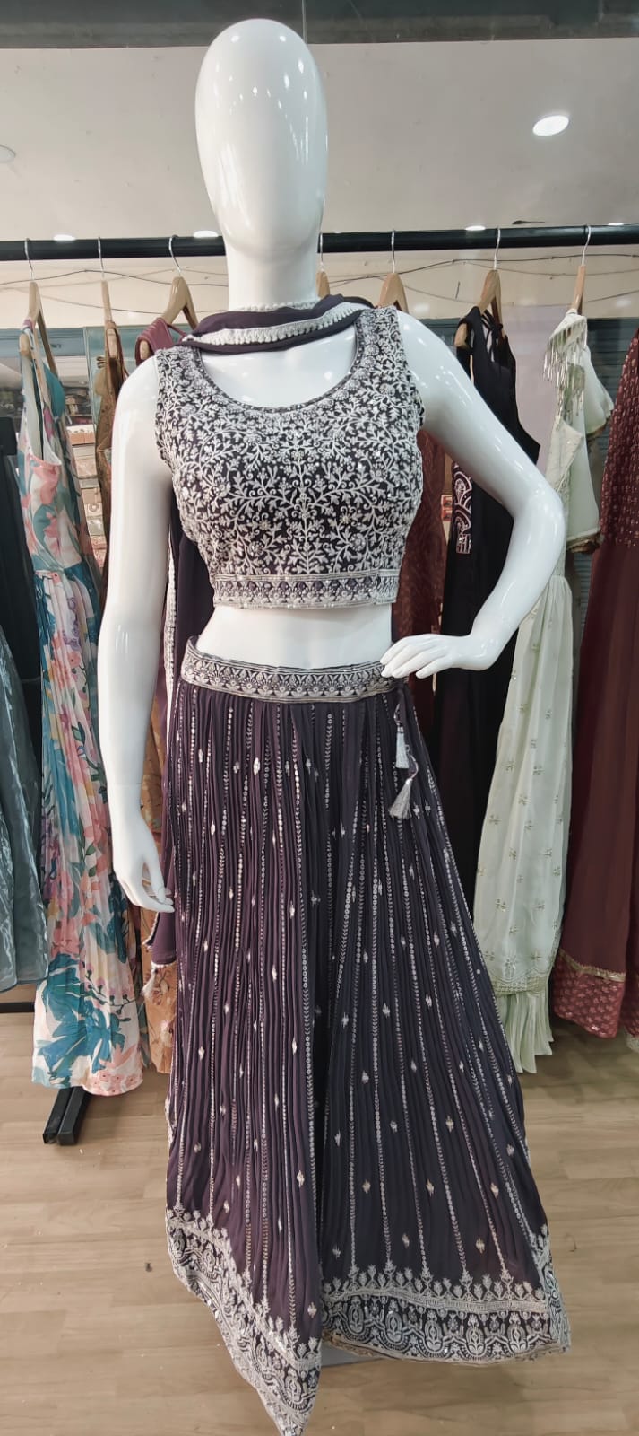 Georgette Crush Lehenga - purple