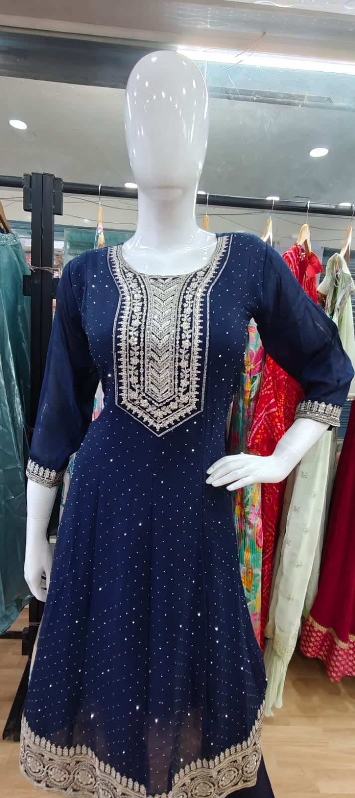 Blue anarkali suit with heavy bodice dupatta