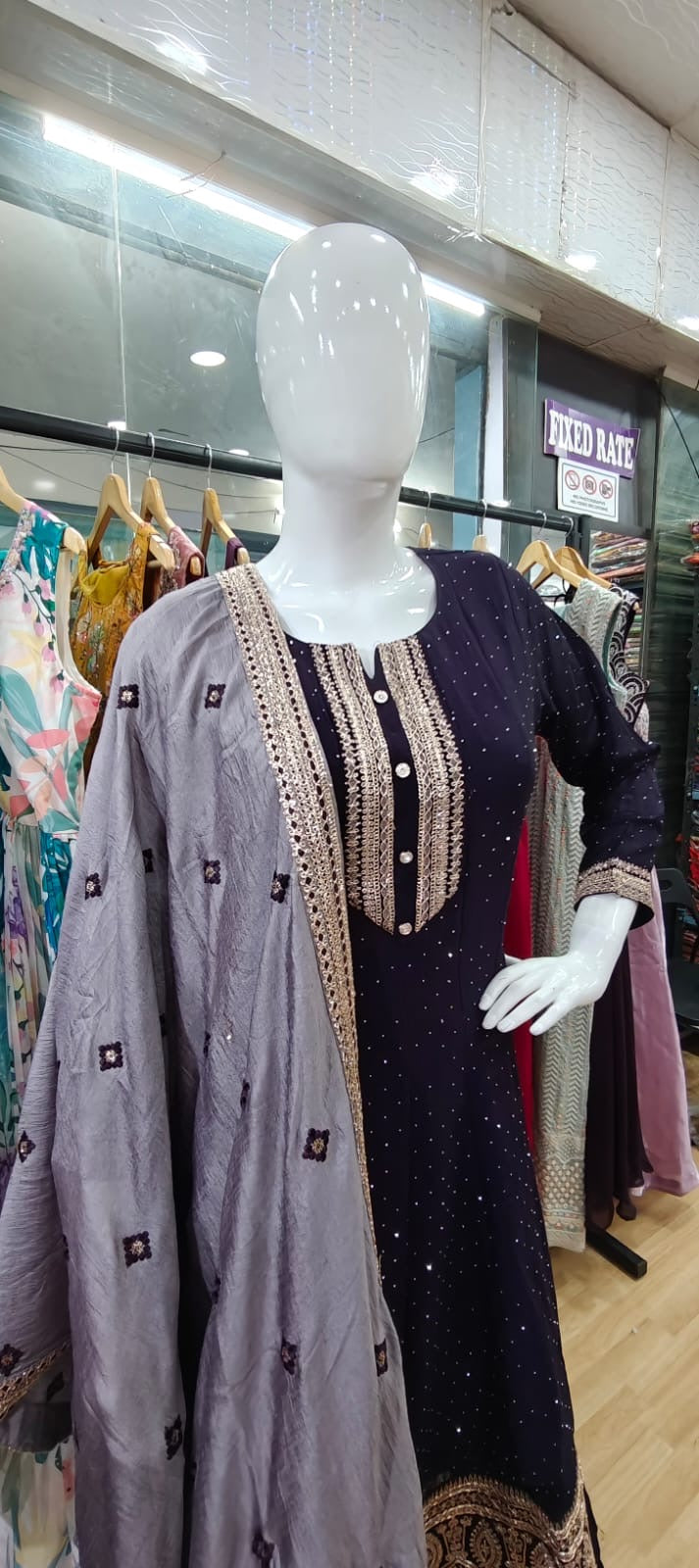 Violet anarkali suit set
