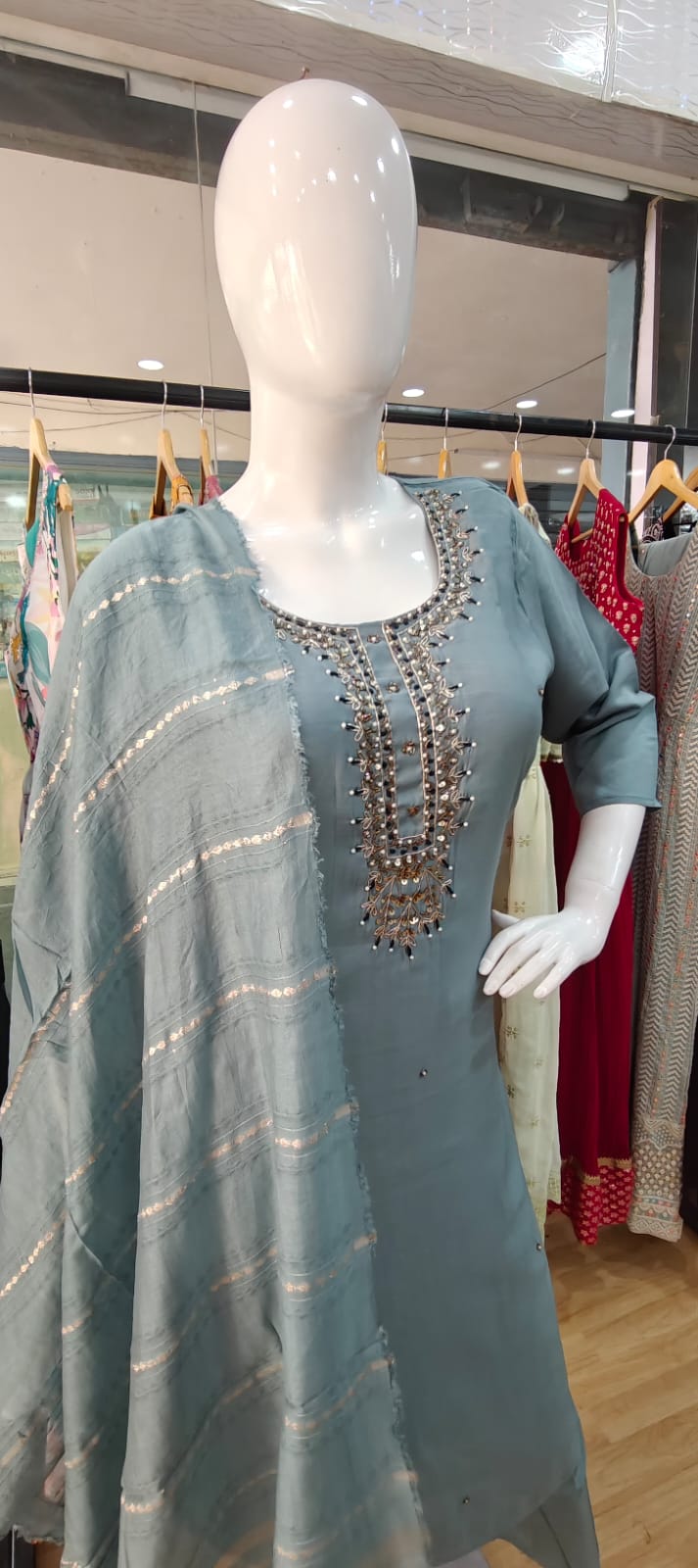 Sky blue suit with banarasi dupatta