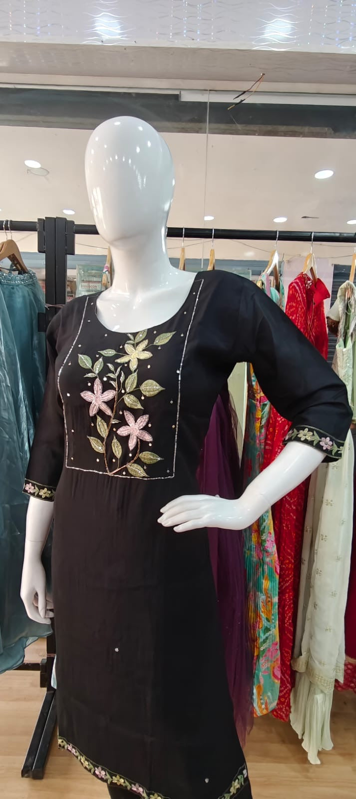 Black suit with floral print