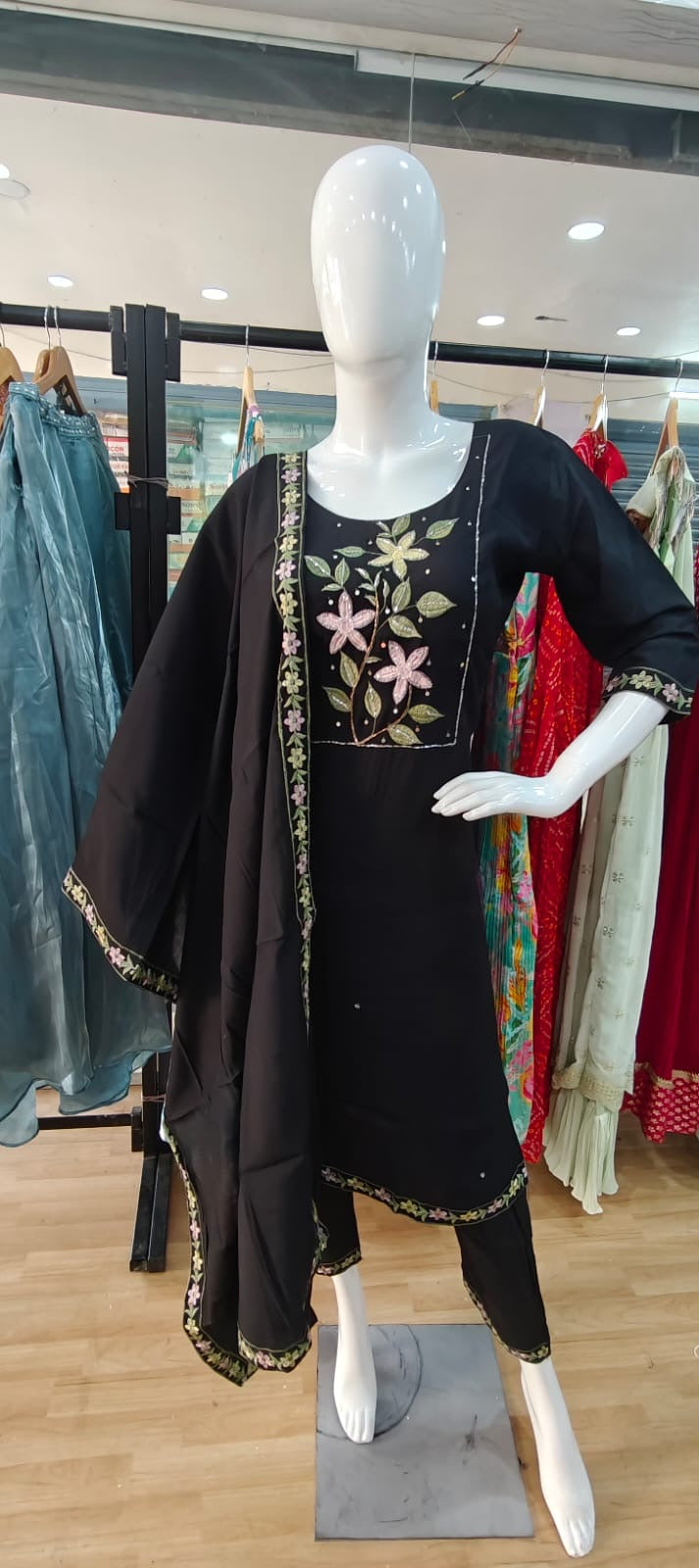 Black suit with floral print
