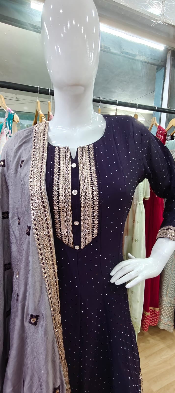 Violet anarkali suit set