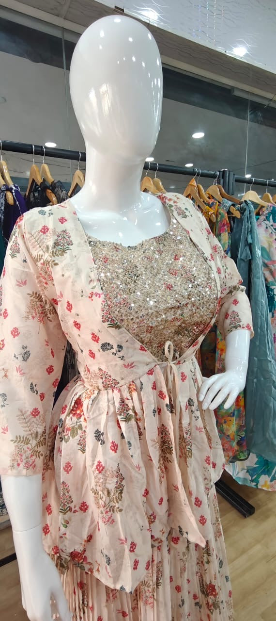 Cream lehenga with jacket
