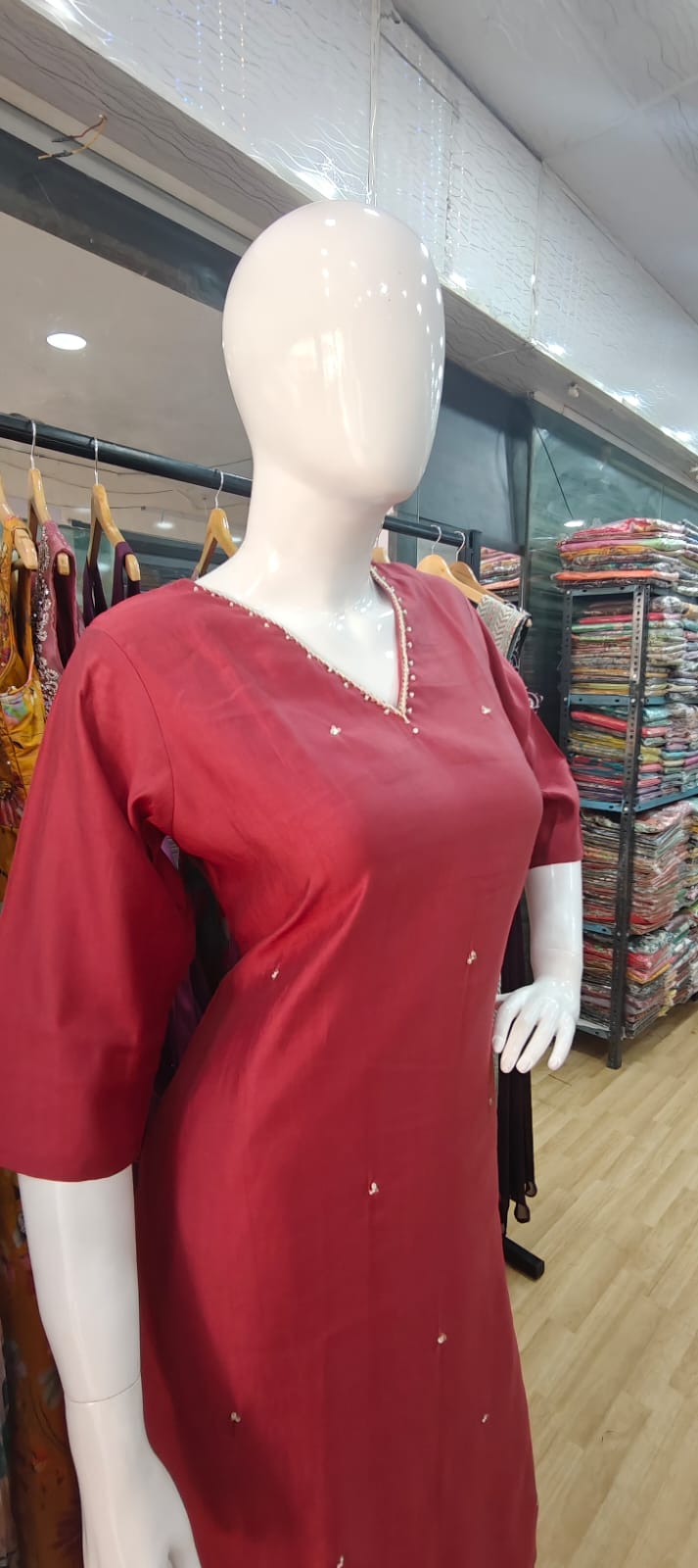 Royal Cotton mul red suit with banarasi dupatta