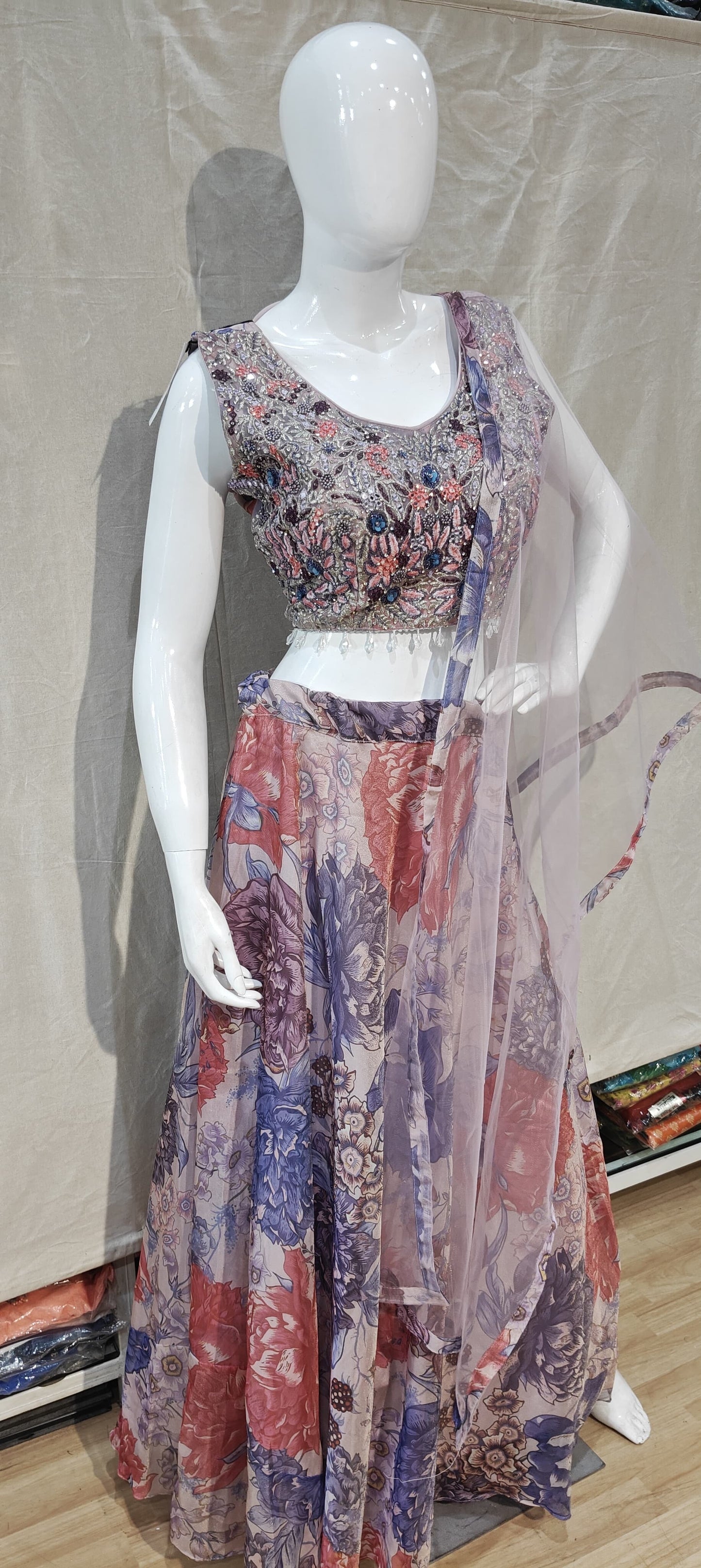 Multi coloured floral lehenga