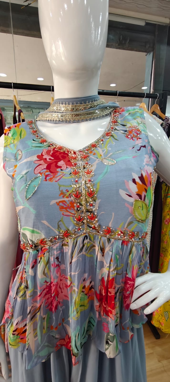 Floral Grey peplum set