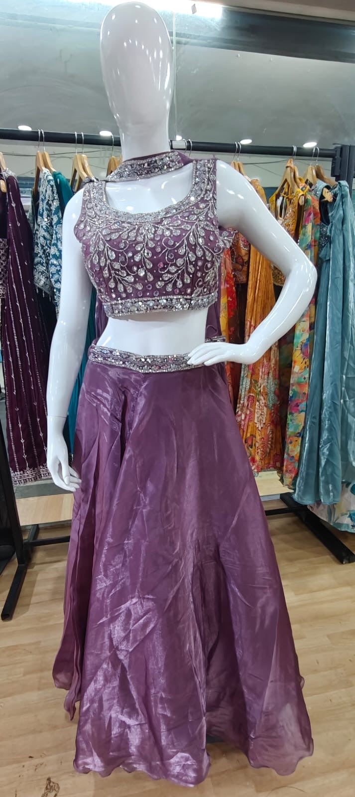 Glass organza pink lehenga