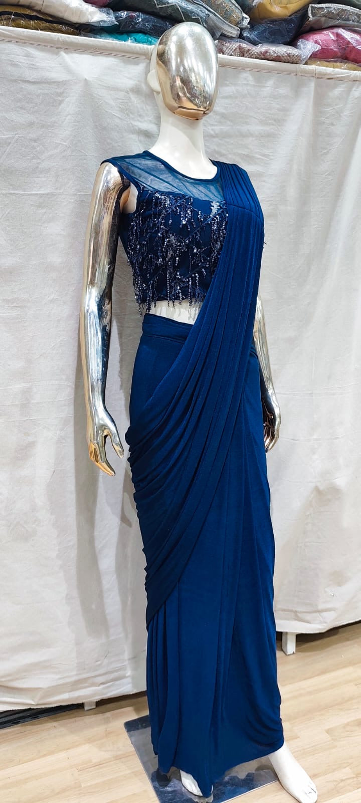 Designer blue one min saree