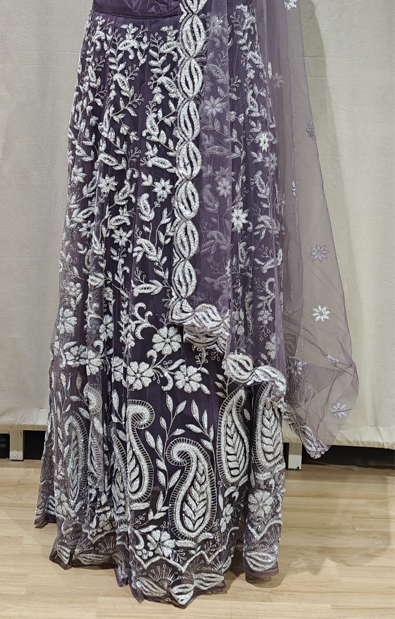 Purple net cut dana lehenga