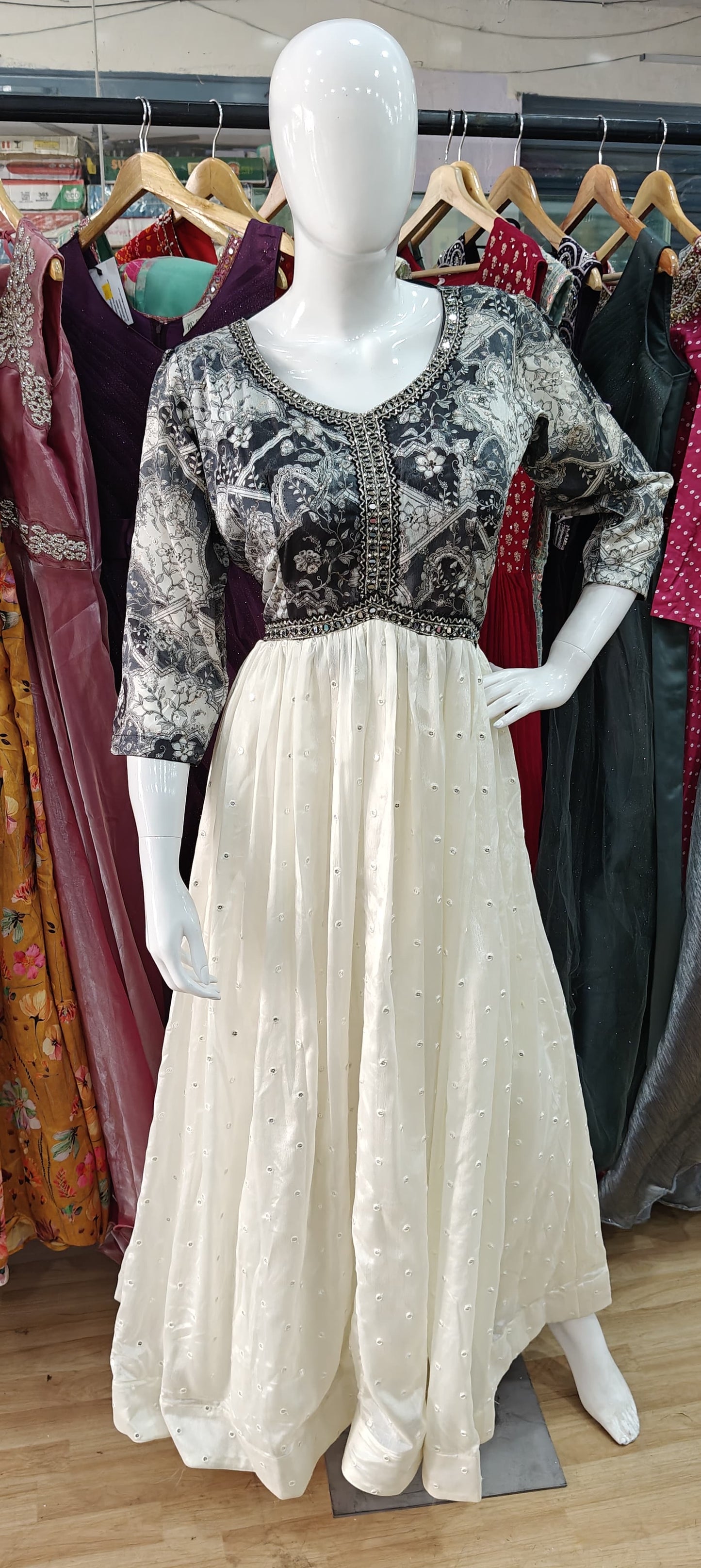 Black alia cut long gown