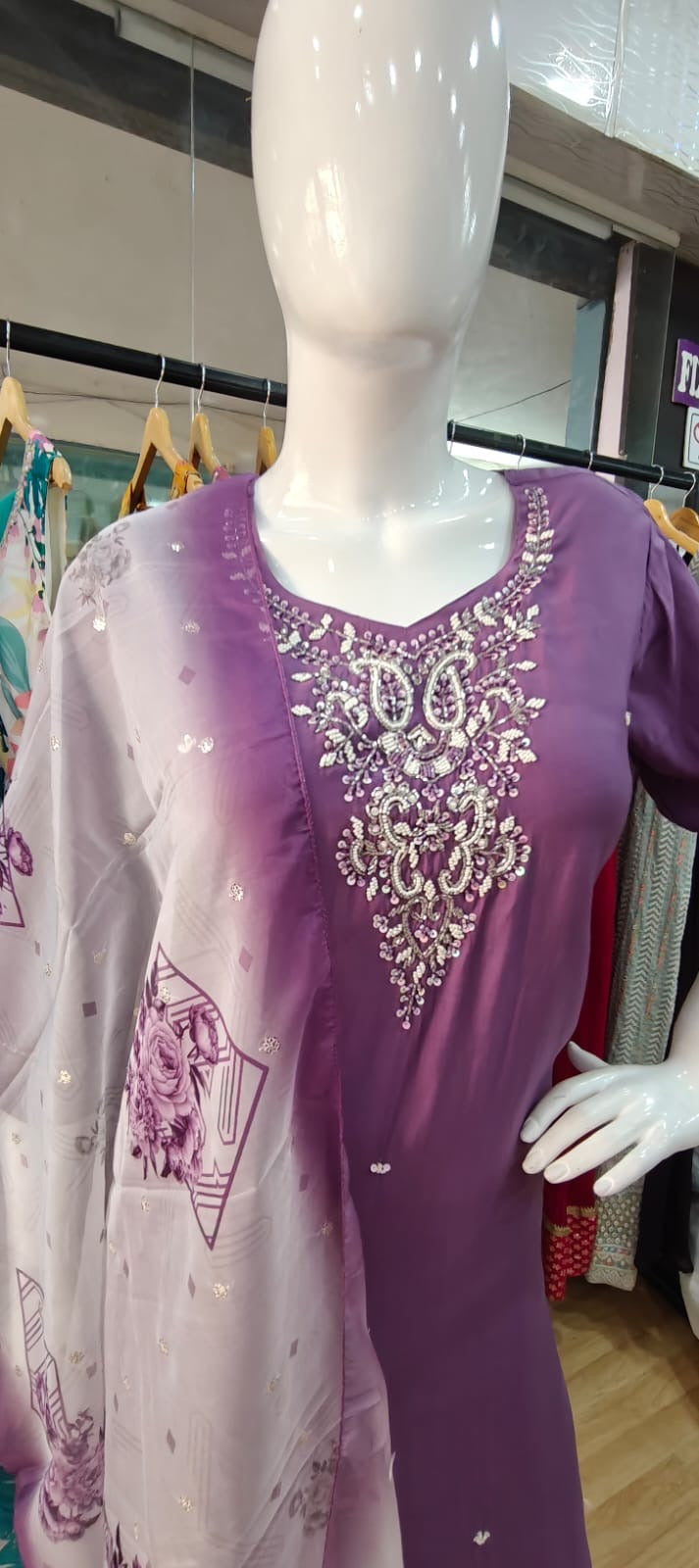 Pink suit with white and pink dupatta