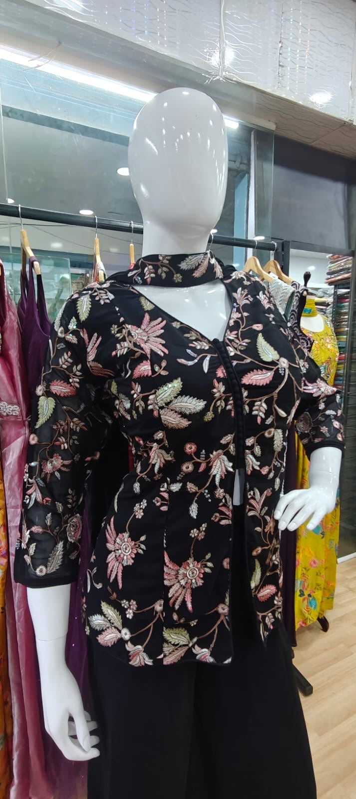 Black floral peplum set
