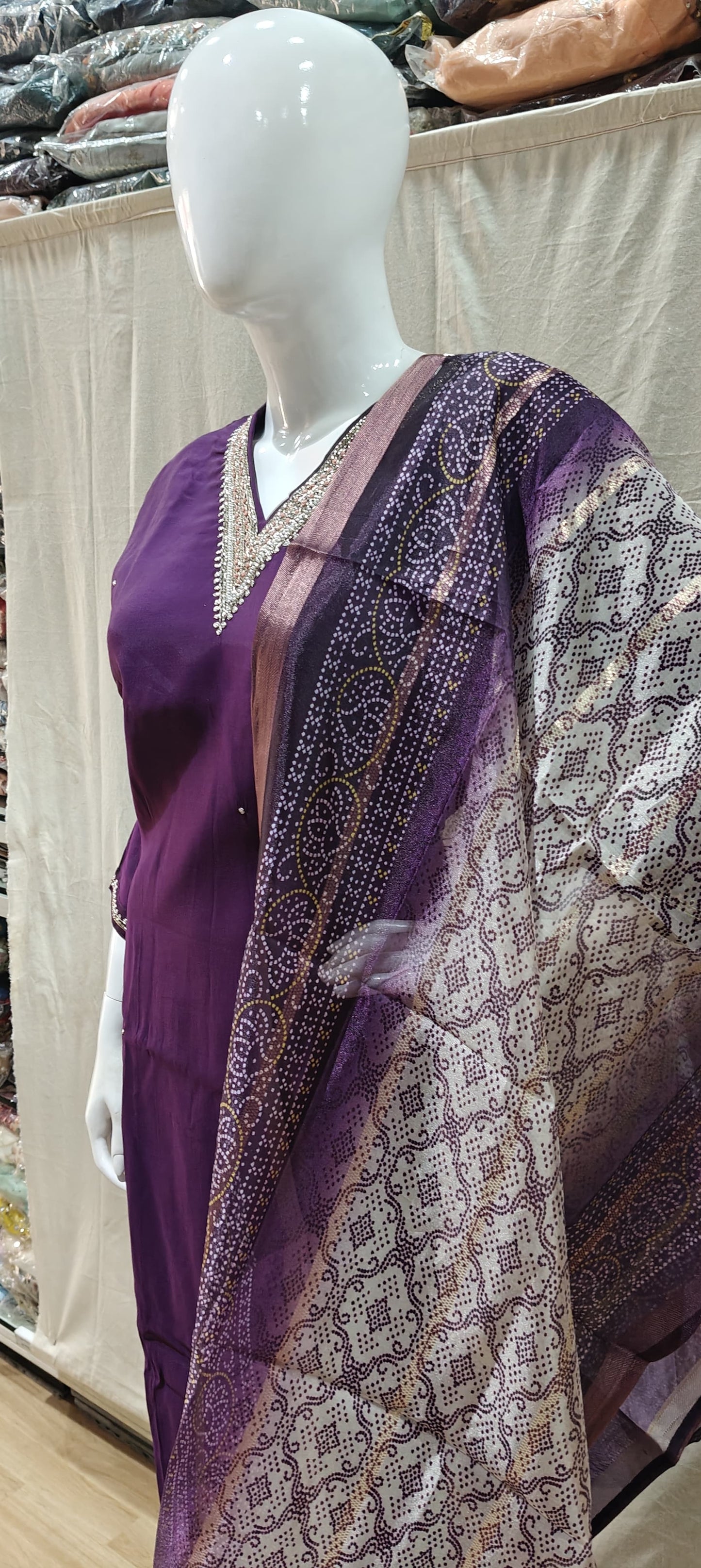 Purple plus size salwar with printed dupatta