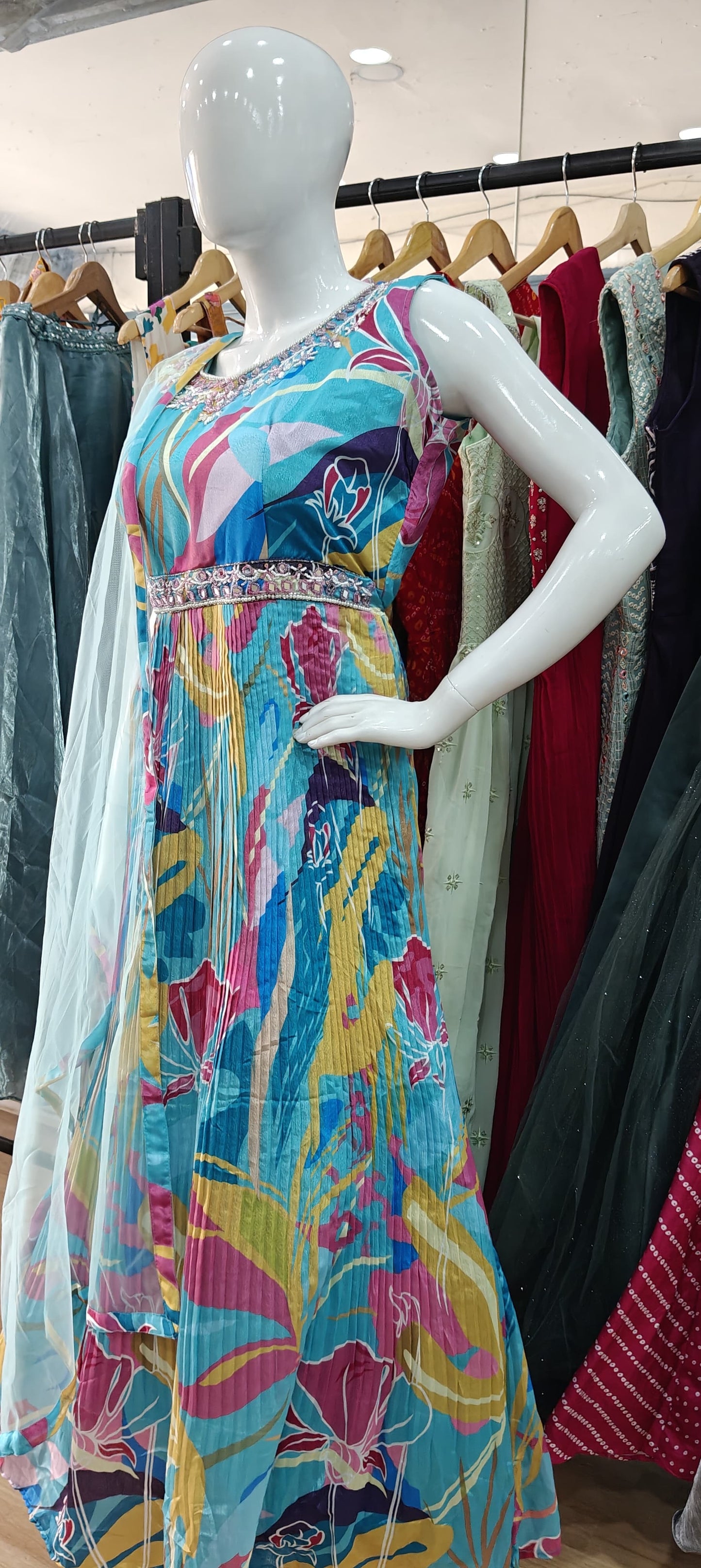 Blue abstract crushed Gown
