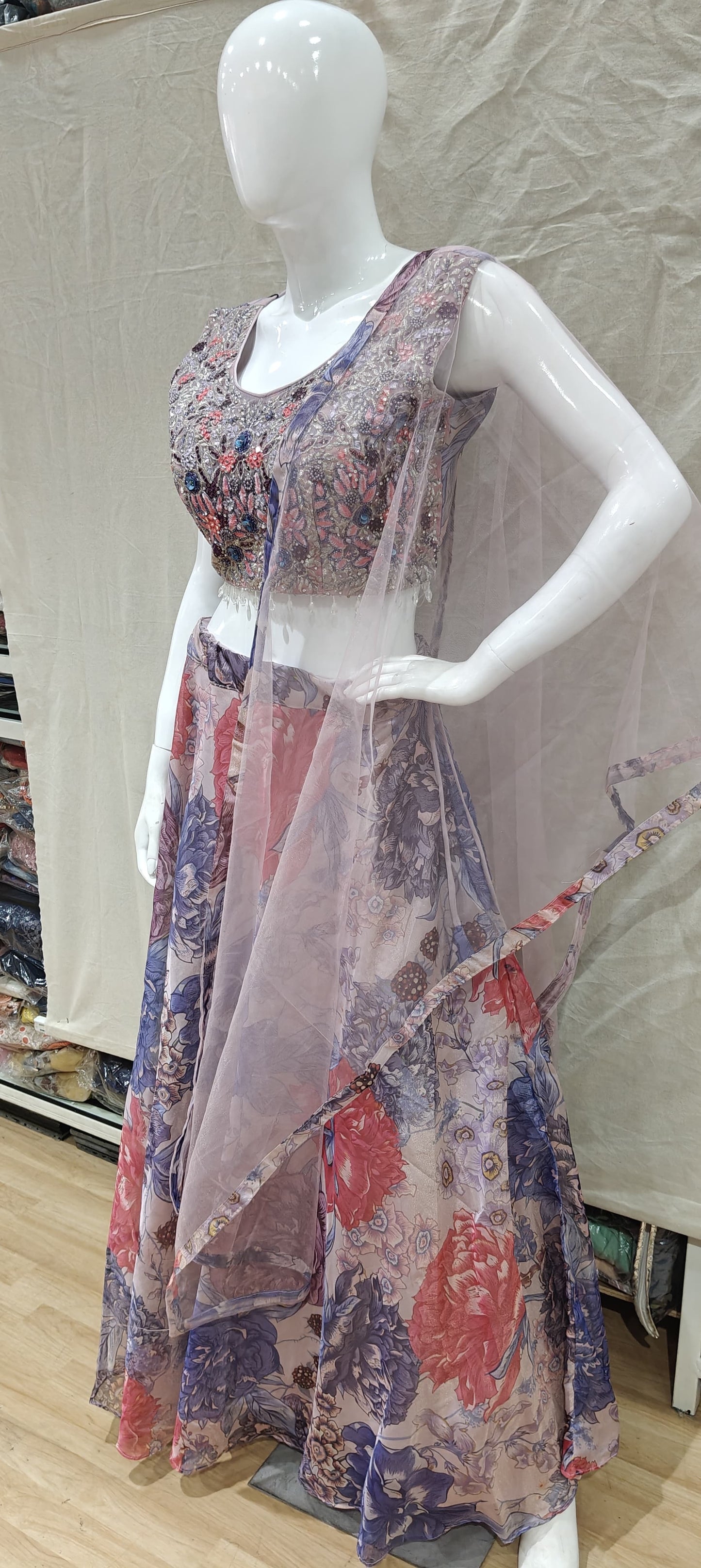 Multi coloured floral lehenga