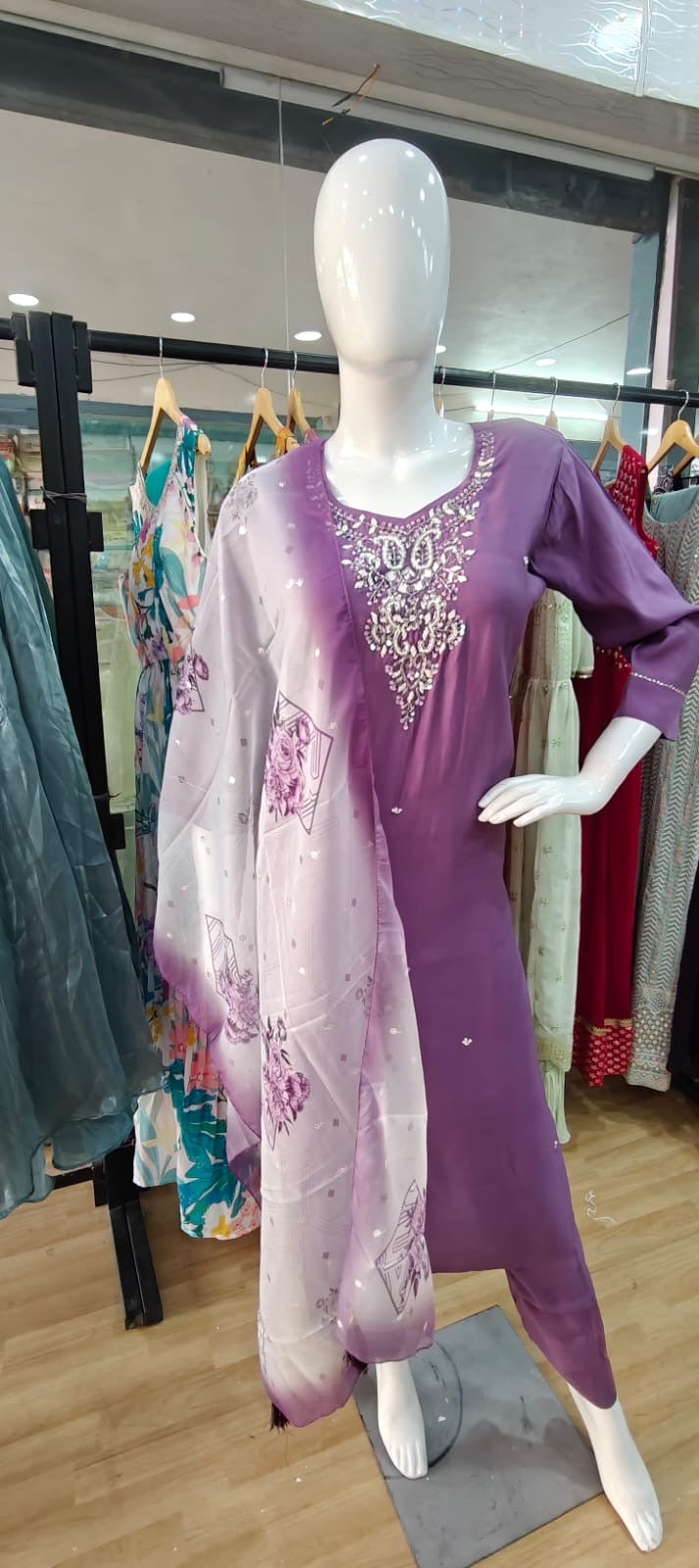 Pink suit with white and pink dupatta