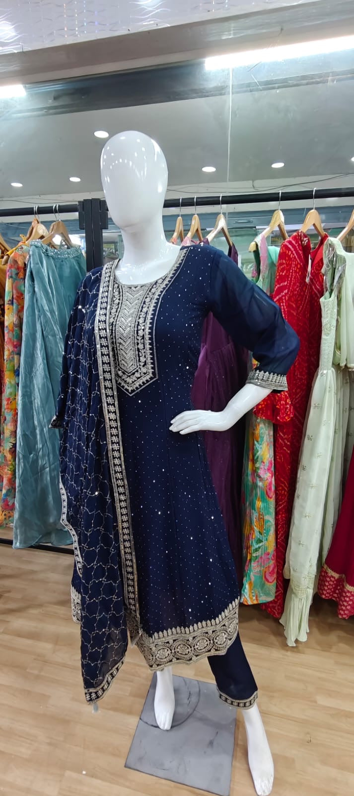 Blue anarkali suit with heavy bodice dupatta