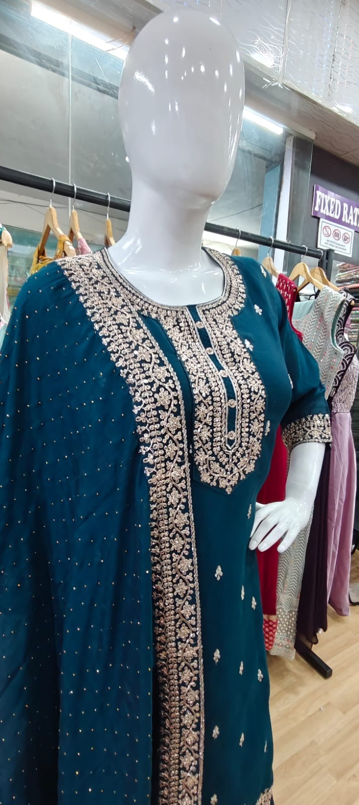 Blue suit with embroidered dupatta